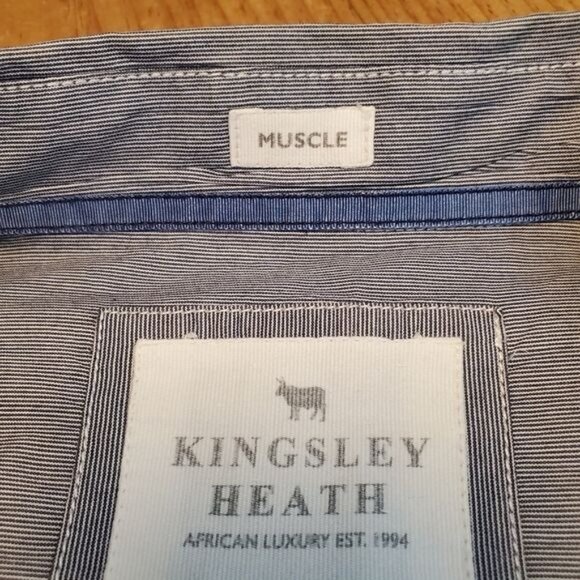 Kingsley Heath Mens Muscle Fit Striped Button-Down Shirt Size L Luxury Style - Picture 2 of 11